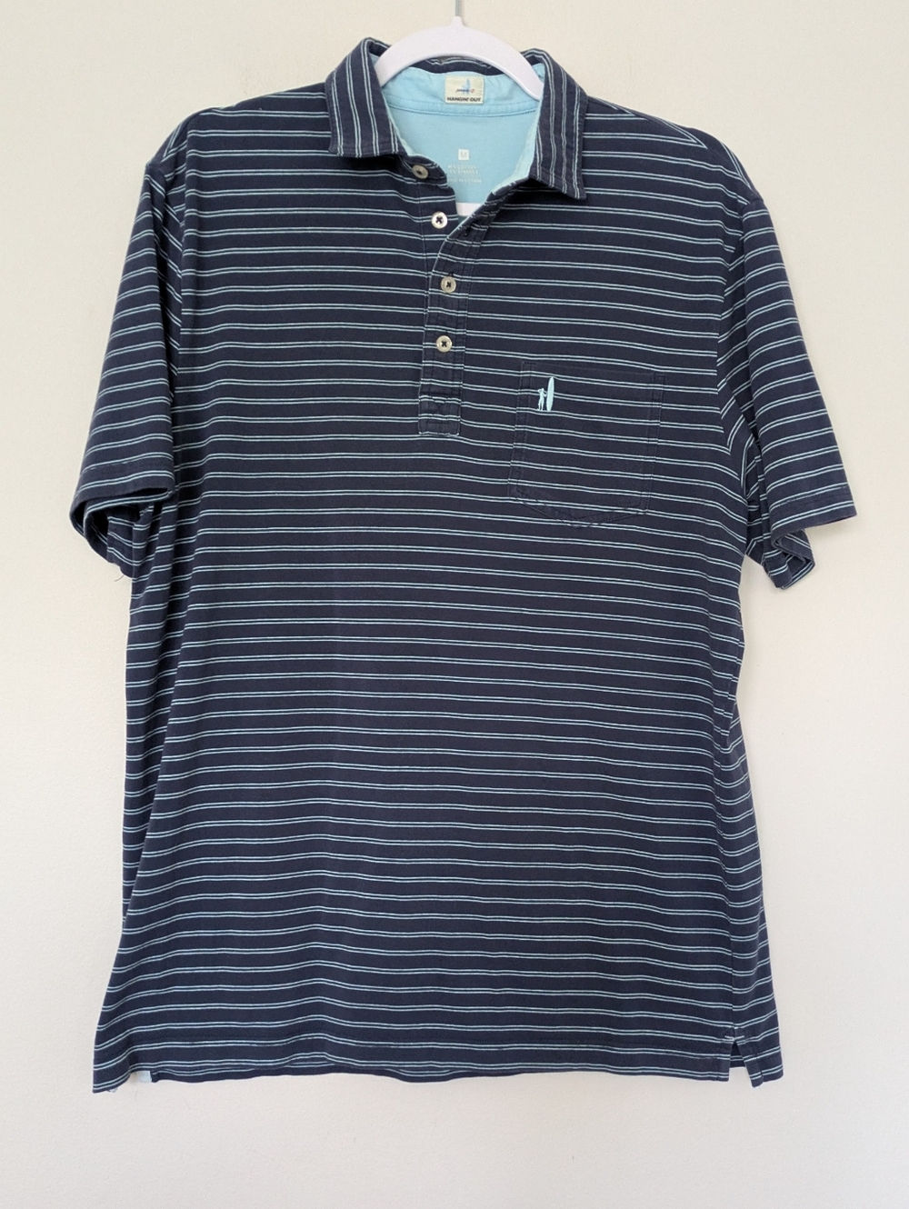 johnnie-O Striped Polo in Navy and Light Blue